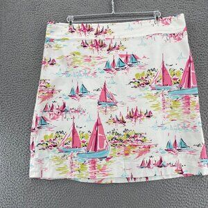 Talbots Skirt Womens 16W Plus Pink Multi Sailboat Print A Line Above Knee Cotton